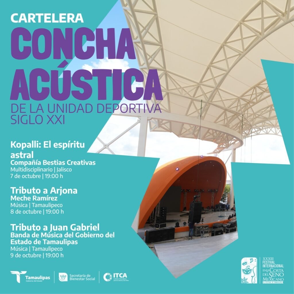 Gobierno de Tamaulipas reiniciará actividades al aire libre en la Concha Acústica con programación artística del FICSM