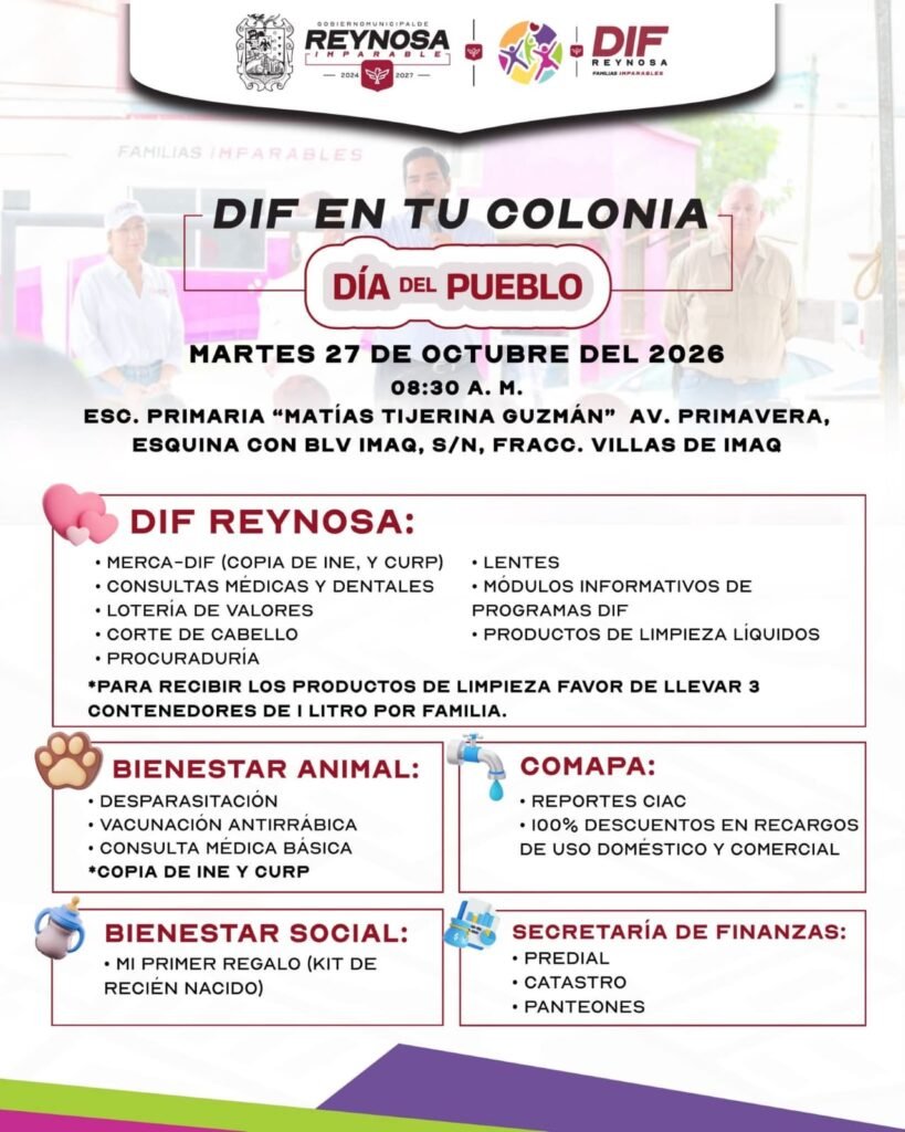 Ofrecerá DIF Reynosa servicios médicos y apoyos sociales en Villas de Imaq