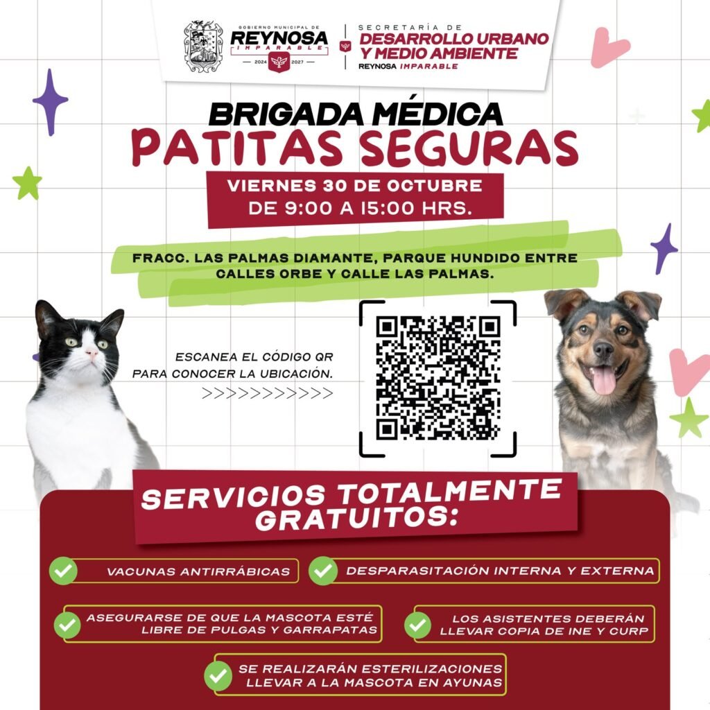Invita Gobierno de Carlos Peña Ortiz a la Brigada Médica Patitas Seguras en Las Palmas Diamante